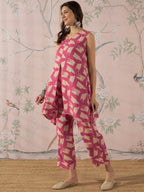 InWeave Punch Pink Beige Slit Kurta Set