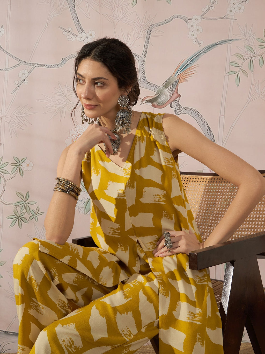 InWeave Honey Yellow Beige Slit Kurta Set