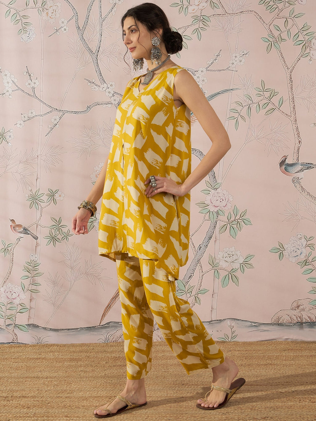 InWeave Honey Yellow Beige Slit Kurta Set