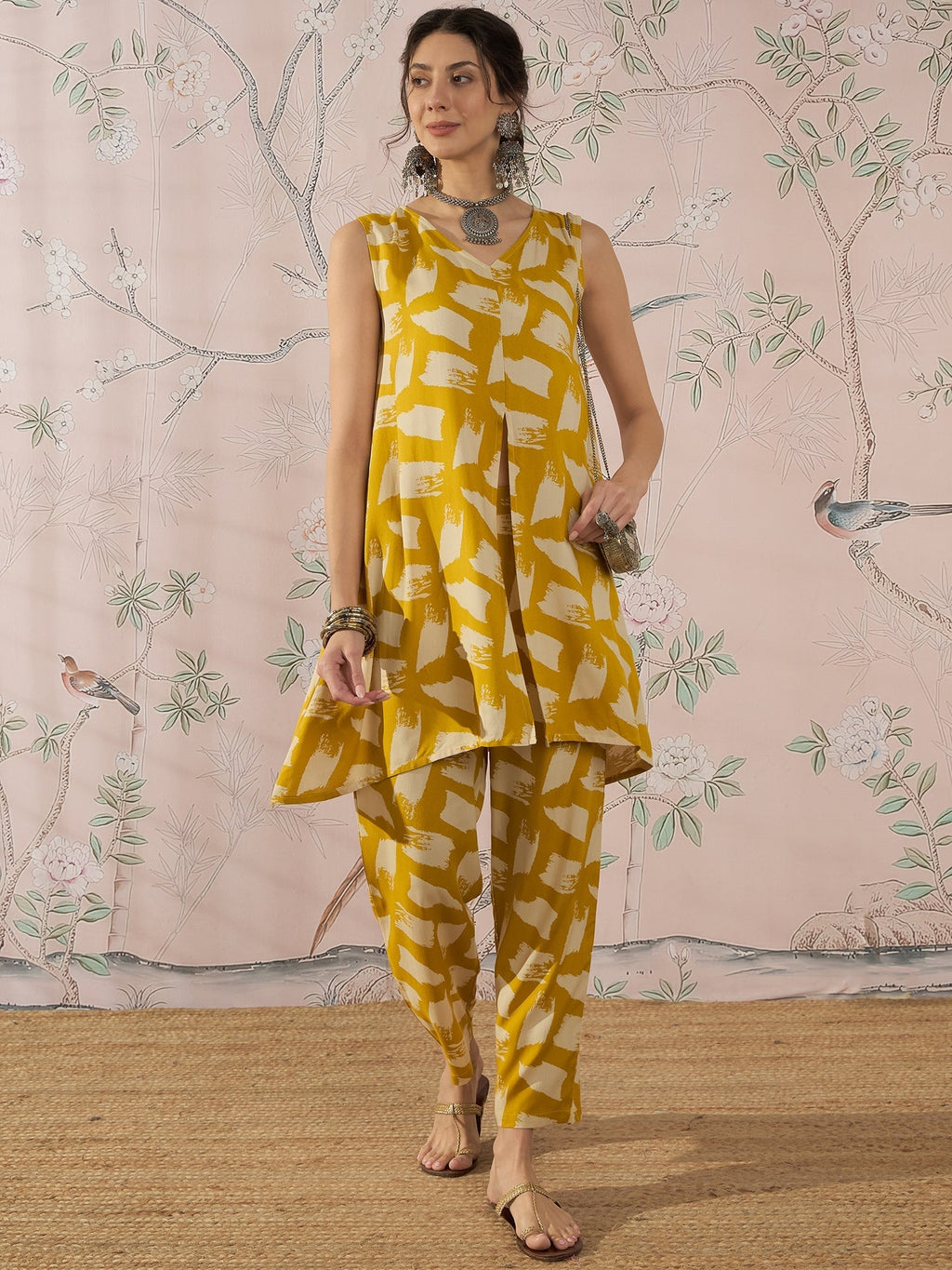 InWeave Honey Yellow Beige Slit Kurta Set