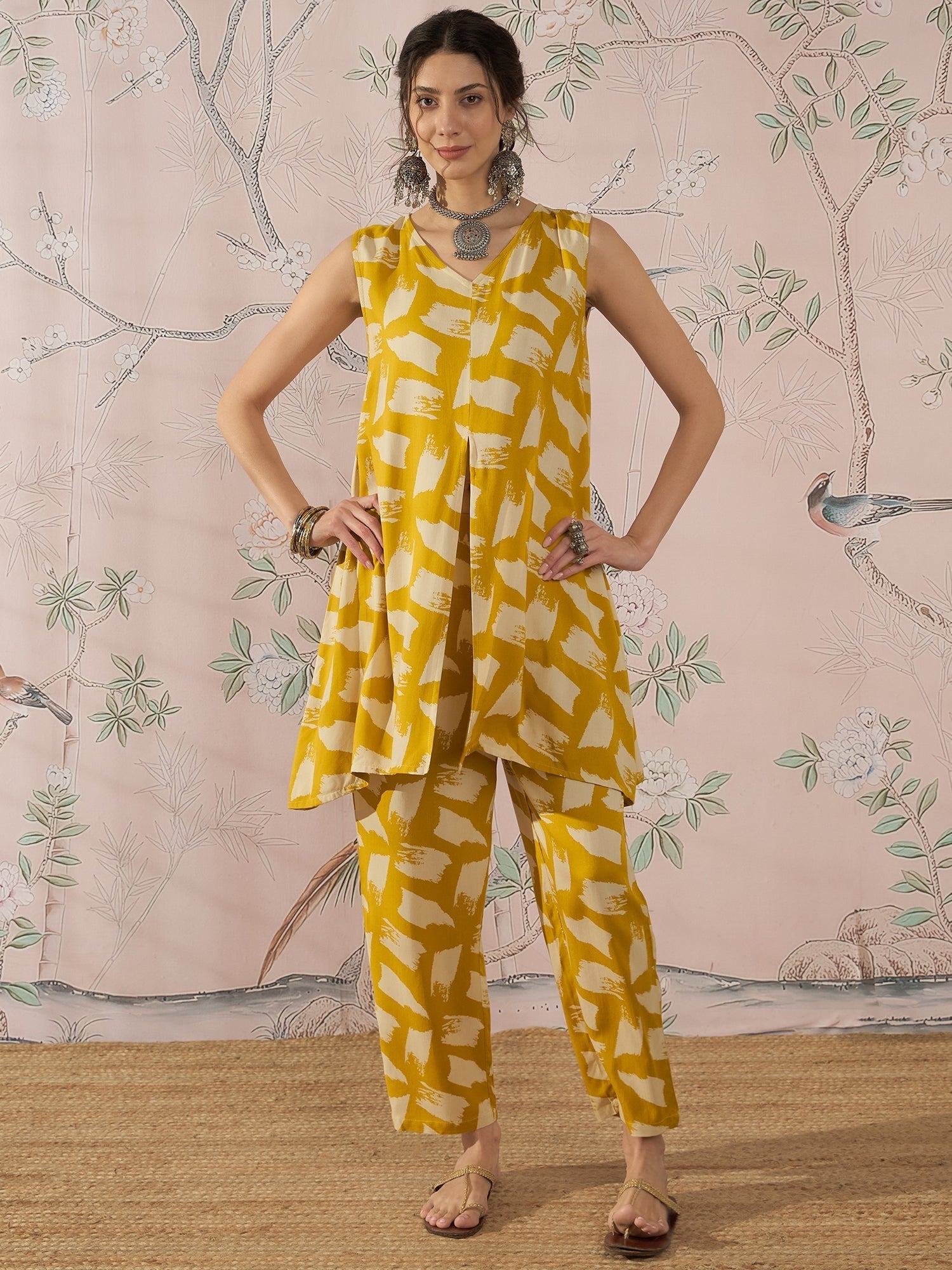 InWeave Honey Yellow Beige Slit Kurta Set
