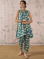 InWeave Marin Teal Beige Slit Kurta Set