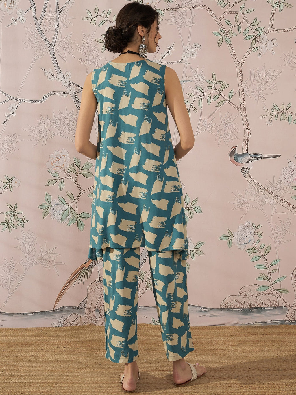 InWeave Marin Teal Beige Slit Kurta Set