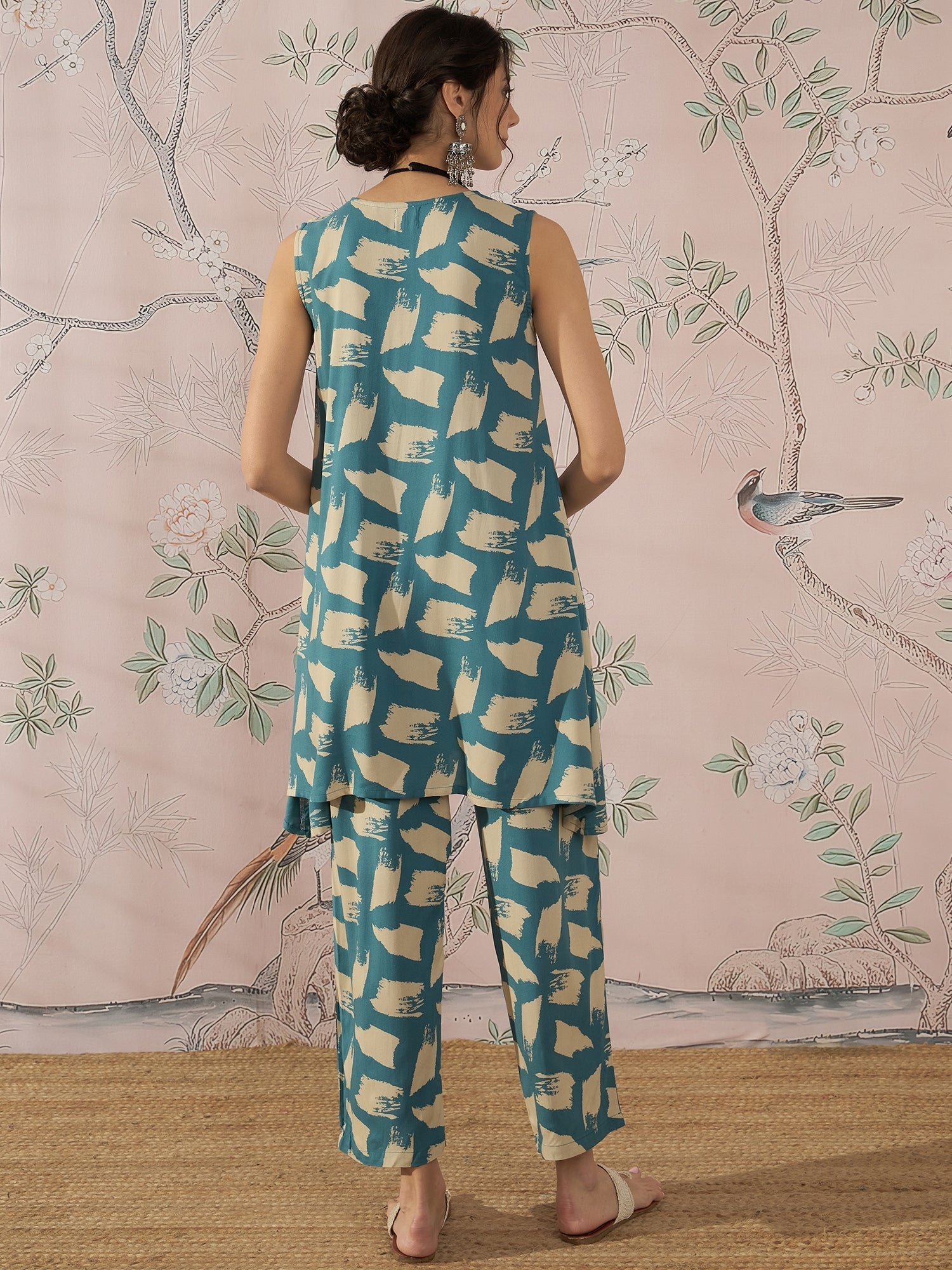 InWeave Marin Teal Beige Slit Kurta Set