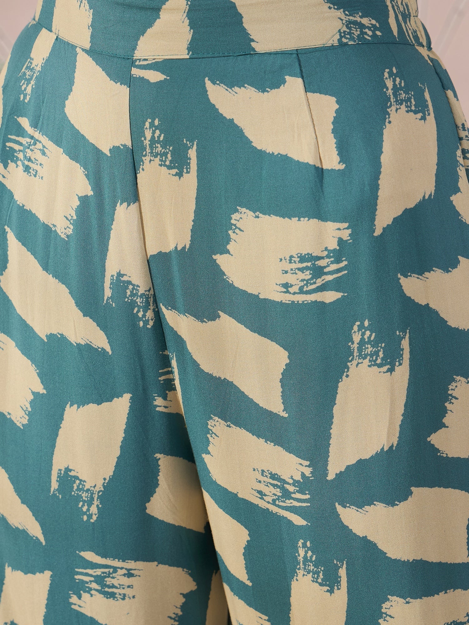 InWeave Marin Teal Beige Slit Kurta Set