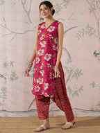 InWeave Dark Pink Cream Kurta Dhoti Set - Distacart