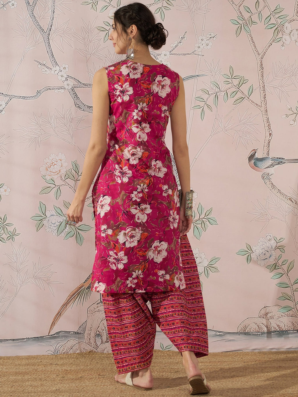 InWeave Dark Pink Cream Kurta Dhoti Set - Distacart