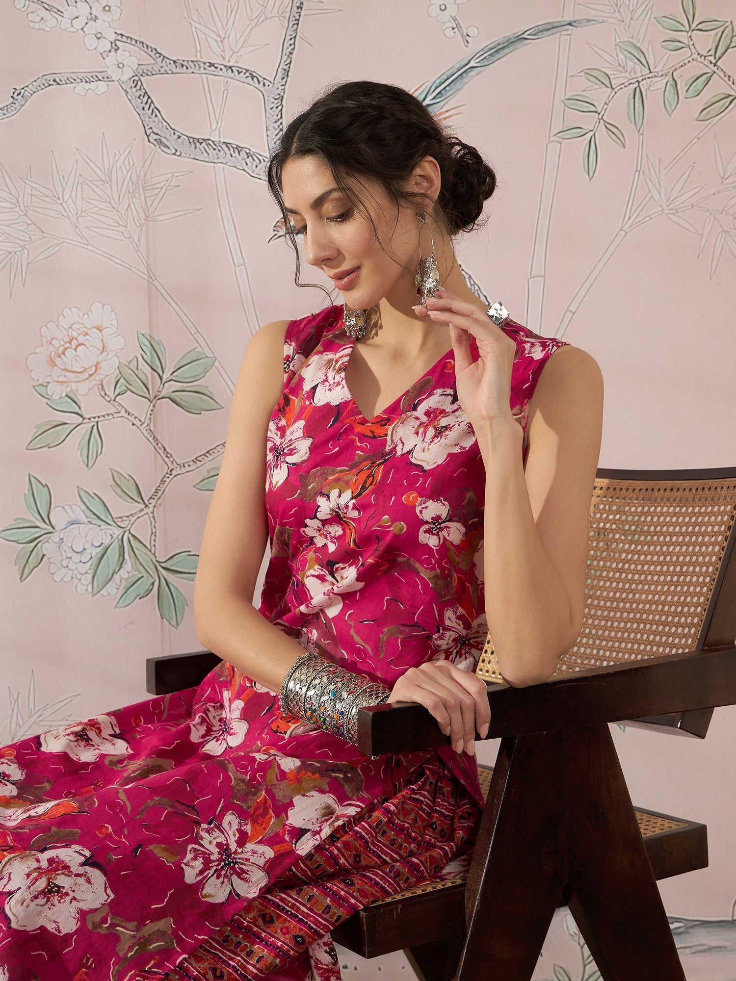 InWeave Dark Pink Cream Kurta Dhoti Set - Distacart