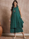 InWeave Teal Zig Zag Round Neck Kurta Set - Distacart