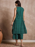 InWeave Teal Zig Zag Round Neck Kurta Set - Distacart