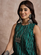 InWeave Teal Zig Zag Round Neck Kurta Set - Distacart