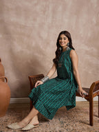 InWeave Teal Zig Zag Round Neck Kurta Set - Distacart