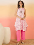 InWeave Pink White Rubber R Neck Kurta Set