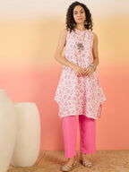 InWeave Pink White Rubber R Neck Kurta Set