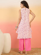 InWeave Pink White Rubber R Neck Kurta Set