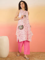 InWeave Pink White Rubber R Neck Kurta Set
