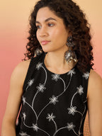 InWeave Black Embroidery R Neck Black Set