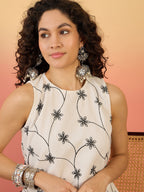 InWeave White Embroidery R Neck Black Set