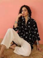 InWeave Black Embroidery Mandarin White Set