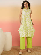 InWeave Green White Rubber R Neck Kurta Set