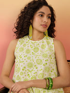 InWeave Green White Rubber R Neck Kurta Set