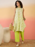 InWeave Green White Rubber R Neck Kurta Set