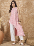 InWeave Pastel Peach Side Asymmetric Kurta Set