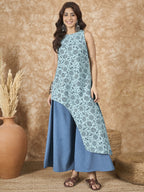 InWeave Mint Blue Side Asymmetric Kurta Set