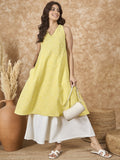 InWeave Light Yellow V Neck Aline Kurta Set