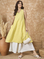 InWeave Light Yellow V Neck Aline Kurta Set