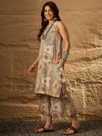 InWeave Beige Paisley Flower R Neck Kurta Set - Distacart