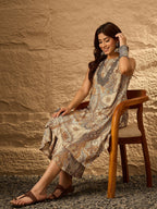 InWeave Beige Paisley Flower R Neck Kurta Set - Distacart