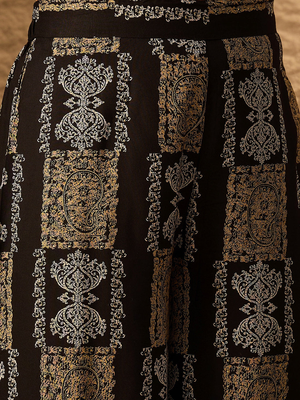InWeave Black Golden Beige V-Flared Kurta Set