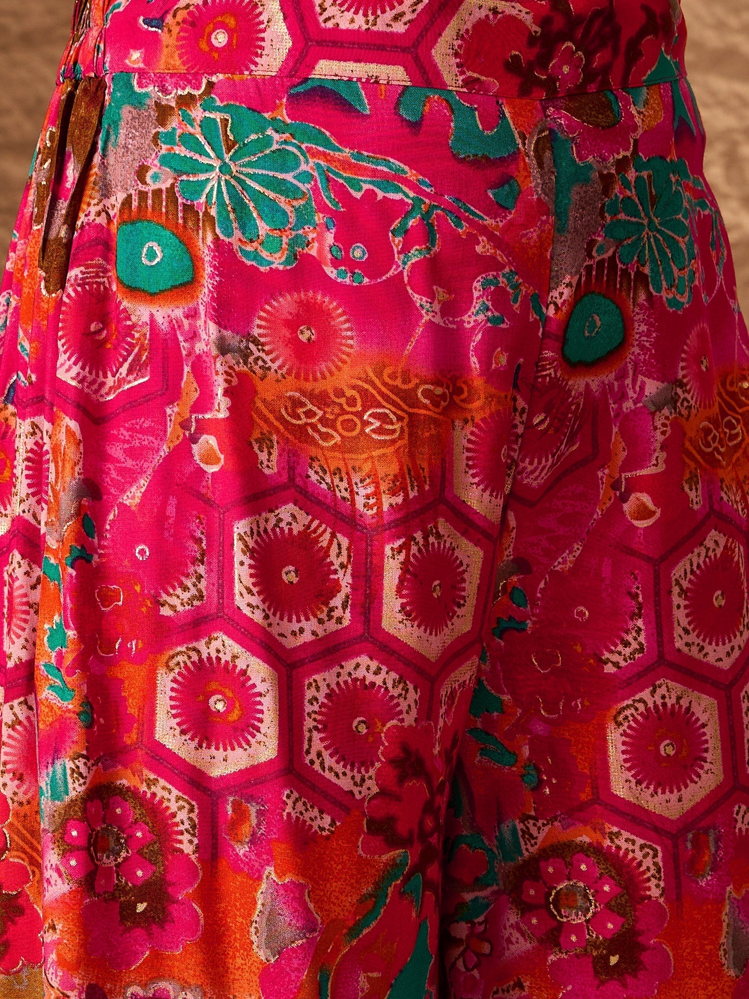 InWeave Fuchsia Orange V-Flared Kurta Set - Distacart