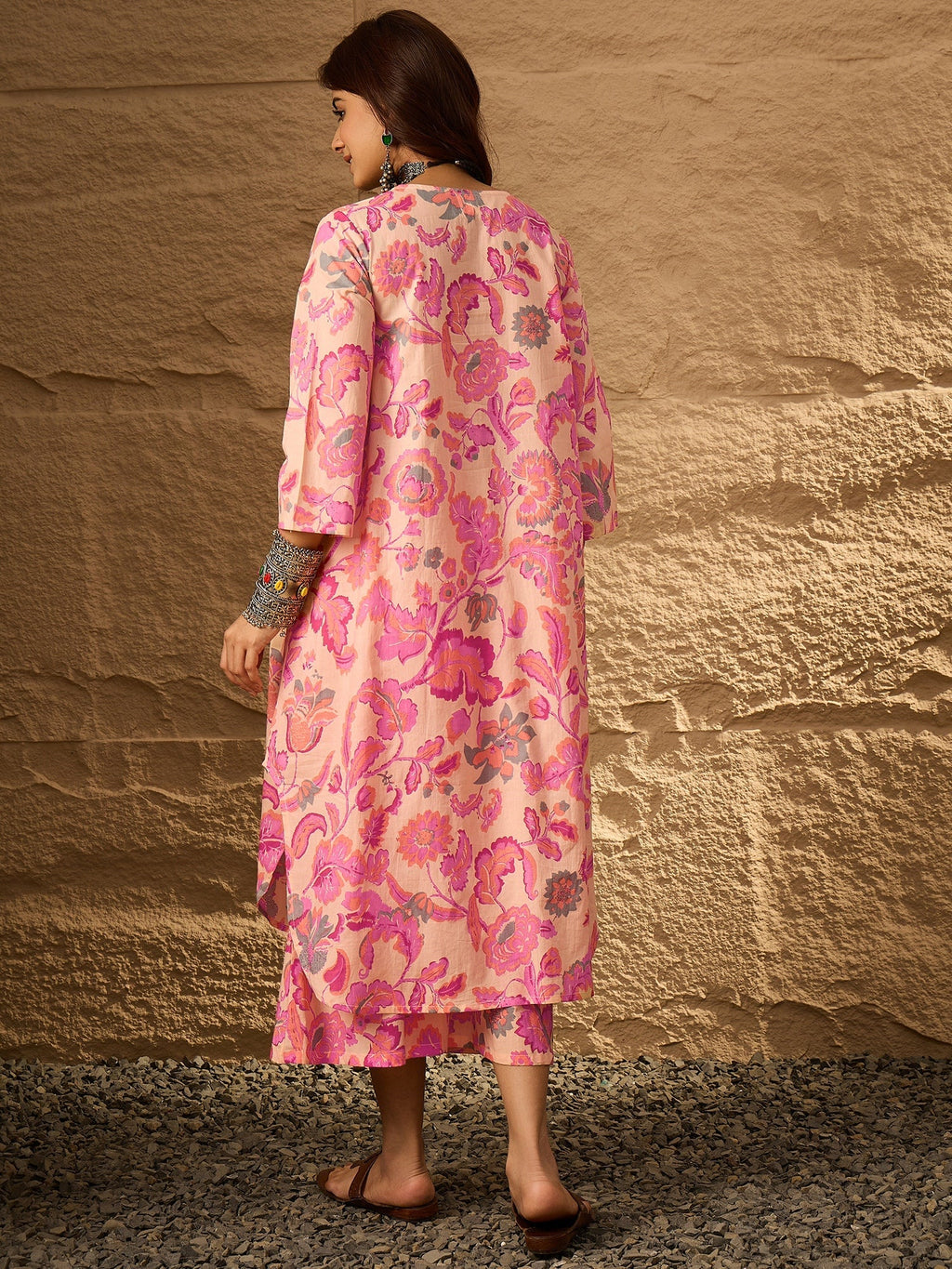 InWeave Light Peach Big V-Flared Kurta Set