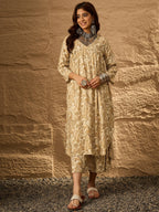 InWeave Off White Swirl V-Flared Kurta Set - Distacart