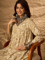 InWeave Off White Swirl V-Flared Kurta Set - Distacart