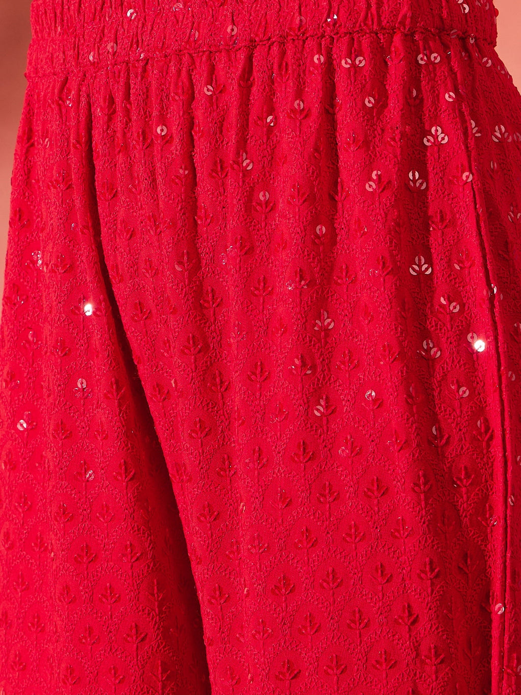 InWeave Red Chikankari Anarkali Kurta Sharara Set - Distacart