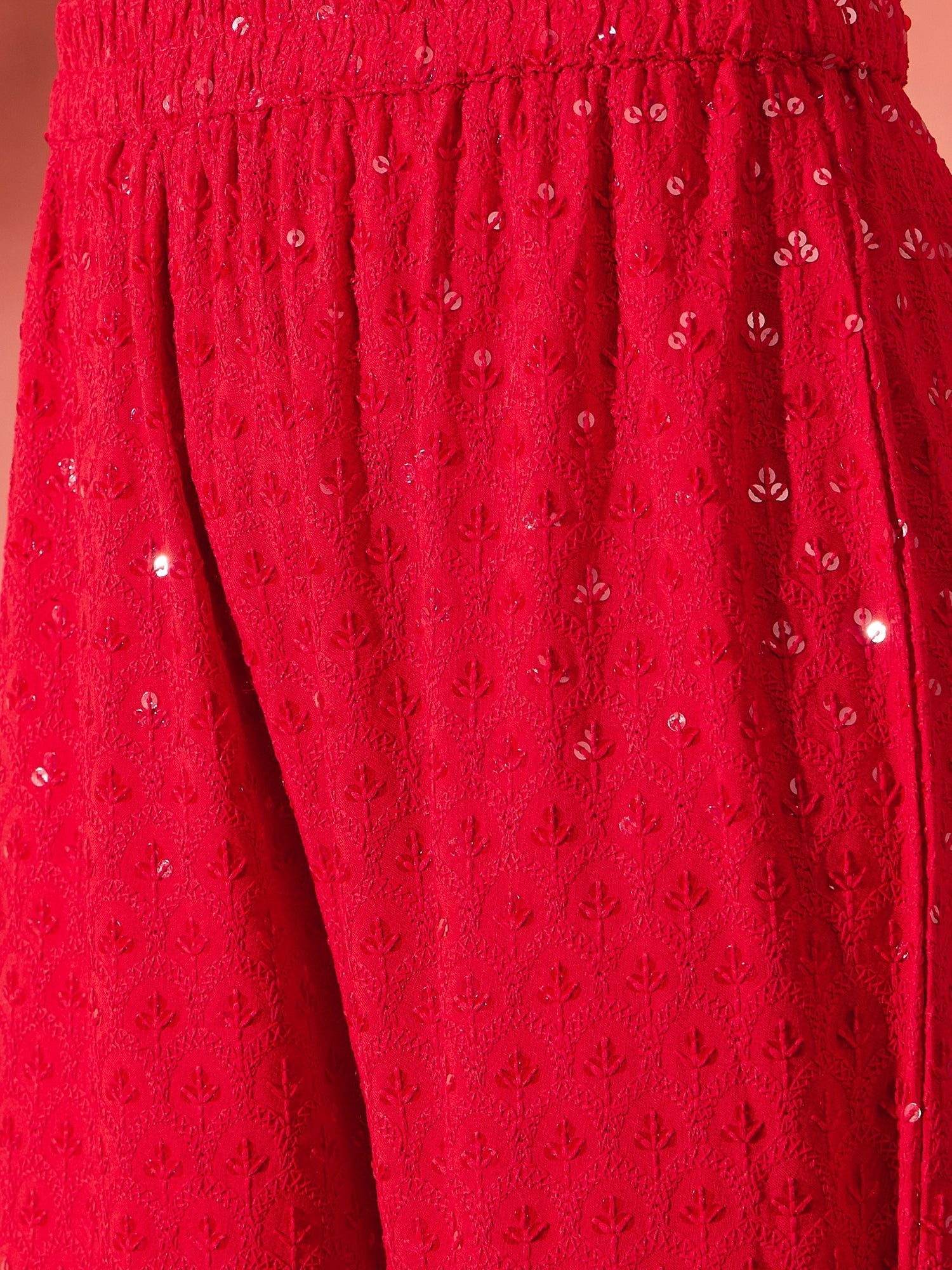InWeave Red Chikankari Anarkali Kurta Sharara Set - Distacart