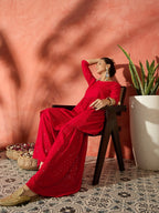 InWeave Red Chikankari Anarkali Kurta Sharara Set - Distacart