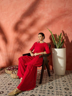 InWeave Red Chikankari Anarkali Kurta Sharara Set - Distacart