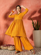 InWeave Mustard Chikankari Anarkali Kurta Sharara Set - Distacart