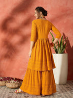InWeave Mustard Chikankari Anarkali Kurta Sharara Set - Distacart