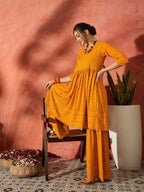 InWeave Mustard Chikankari Anarkali Kurta Sharara Set - Distacart