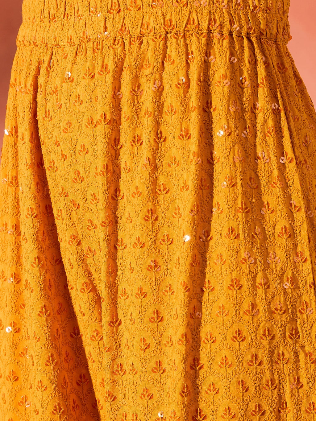 InWeave Mustard Chikankari Anarkali Kurta Sharara Set - Distacart