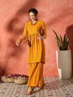 InWeave Mustard Chikankari Anarkali Kurta Sharara Set - Distacart