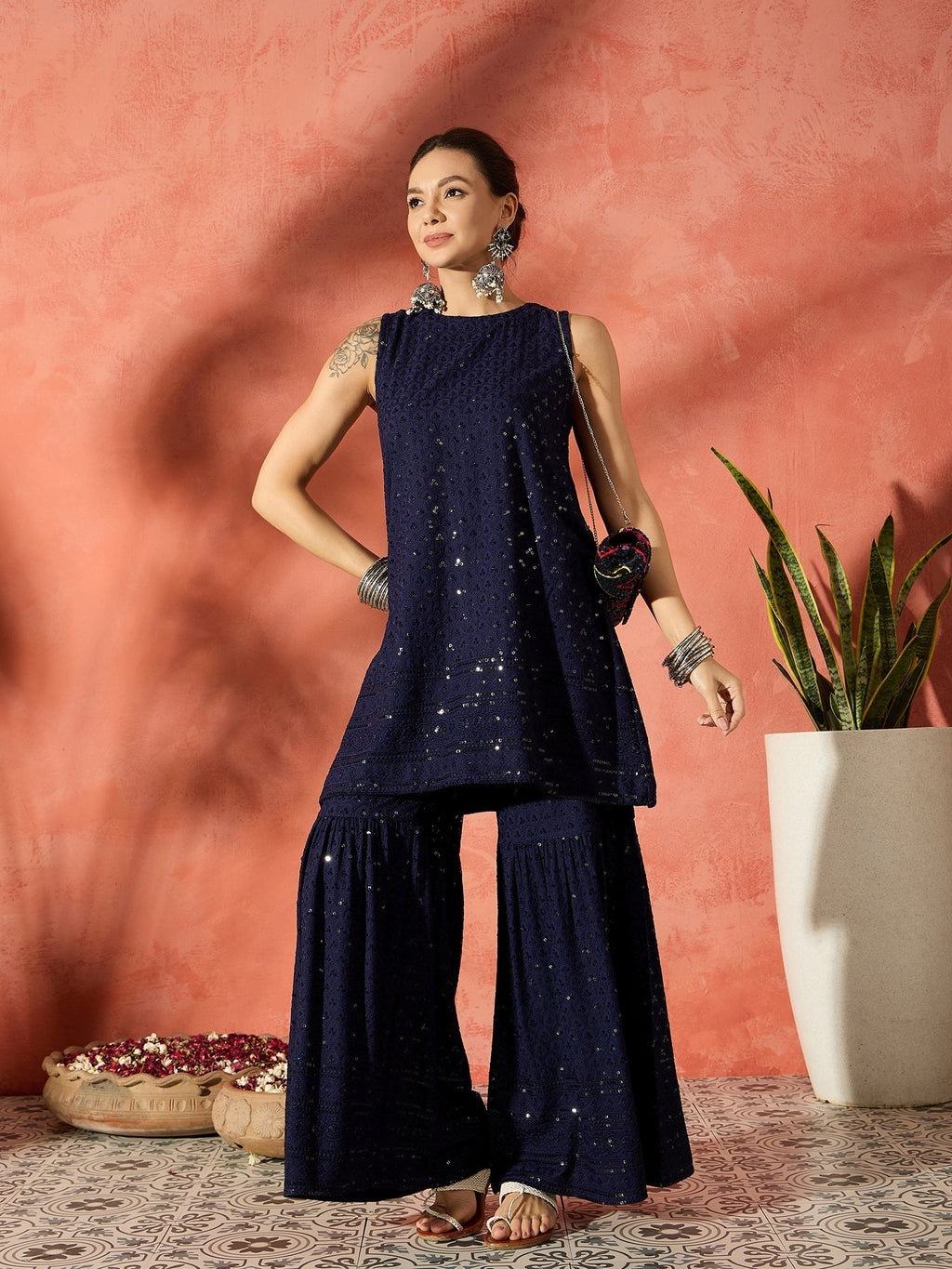 InWeave Blue Chikankari Short Kurta Set - Distacart