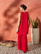 InWeave Red Chikankari Short Kurta Set - Distacart