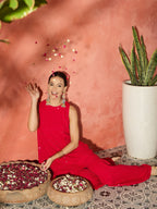 InWeave Red Chikankari Short Kurta Set - Distacart