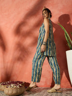 InWeave Teal Leaf Zig Zag Foil W/S Kurta Pant Set